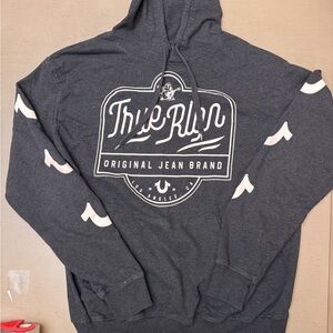 True Religion Men's Charcoal Hoodie with Logo lightweight size Large EUC